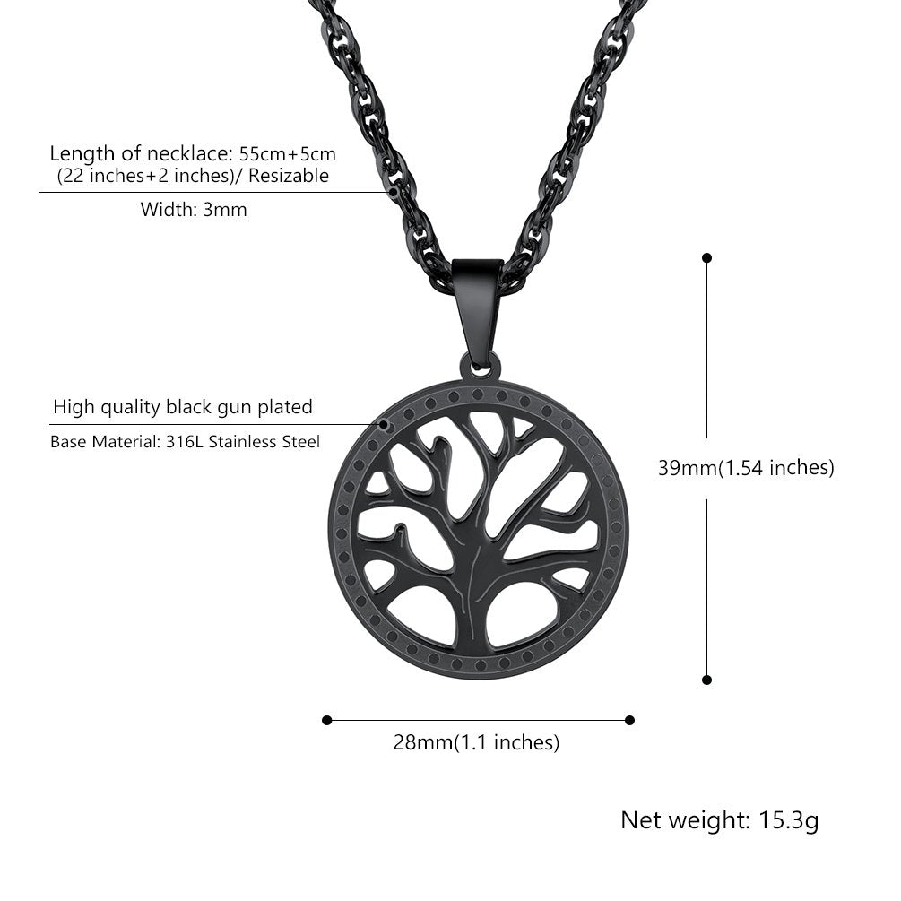 PROSTEEL Womens Necklace Tree of Life Pendant Women Stainless Steel Minimalist Round Family Tree Black NecklacesJewelry