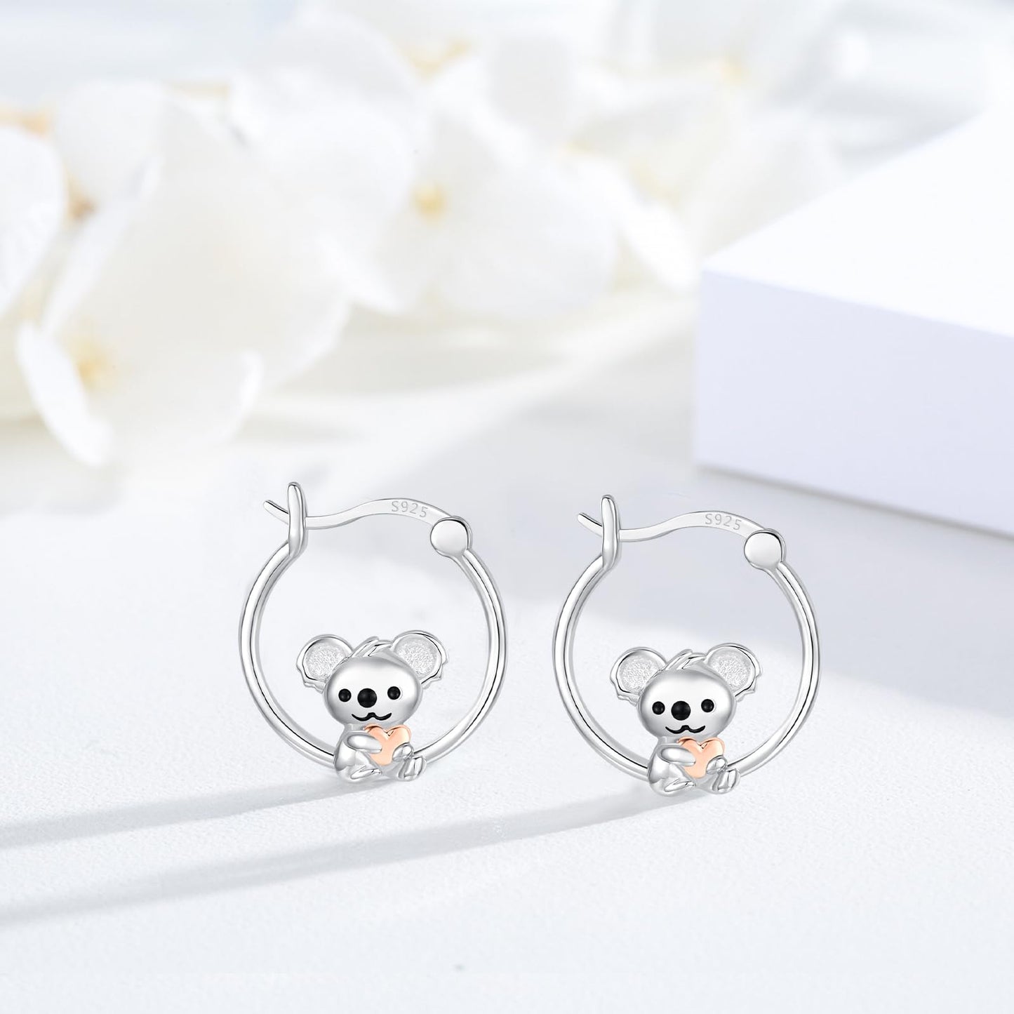 JUSTKIDSTOY Koala Earrings for 925 Sterling Silver Cute Koala Bear Hoop Earrings for Sensitive Ears Jewelry Koala Graduation Gifts for Women Daughter Her