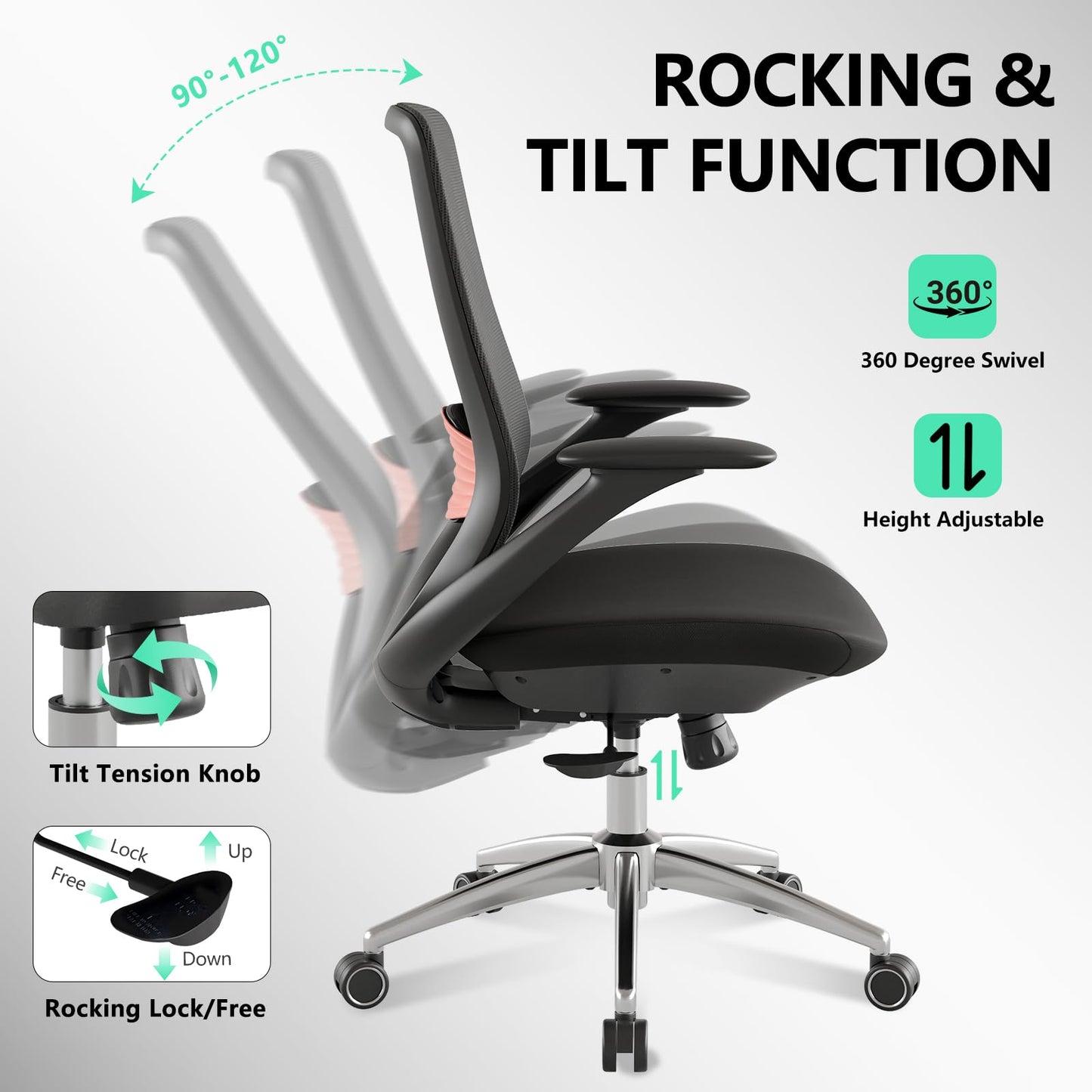 BV Ergonomic Office Chair, High Back Executive Desk Chair with 2D Armrests,Adjustable Lumbar Support, Breathable Mesh Computer Chair for Home Office & Gaming,Black