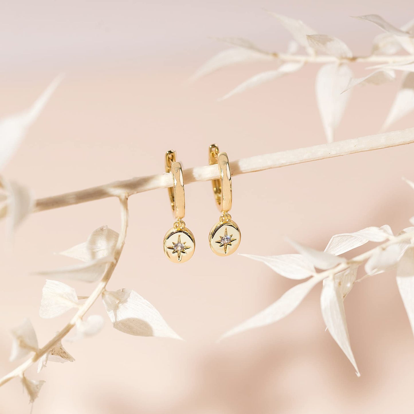 PAVOI 14K Yellow Gold Plated 925 Sterling Silver Post Celestial Dangle Huggie Hoop Earrings For Women - Trendy Starbusrst Drop Hoop Earrings - Cubic Zirconia Small Hinged Huggies