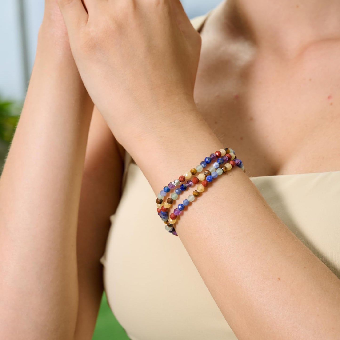 Farfume Chakra - Balance & Harmony - Beaded Bracelets for Women,Handmade Natural Stone 4mm Beads 925 Sterling Silver Stretch Bracelets, Chakra Crystal Gemstone Jewelry Gifts
