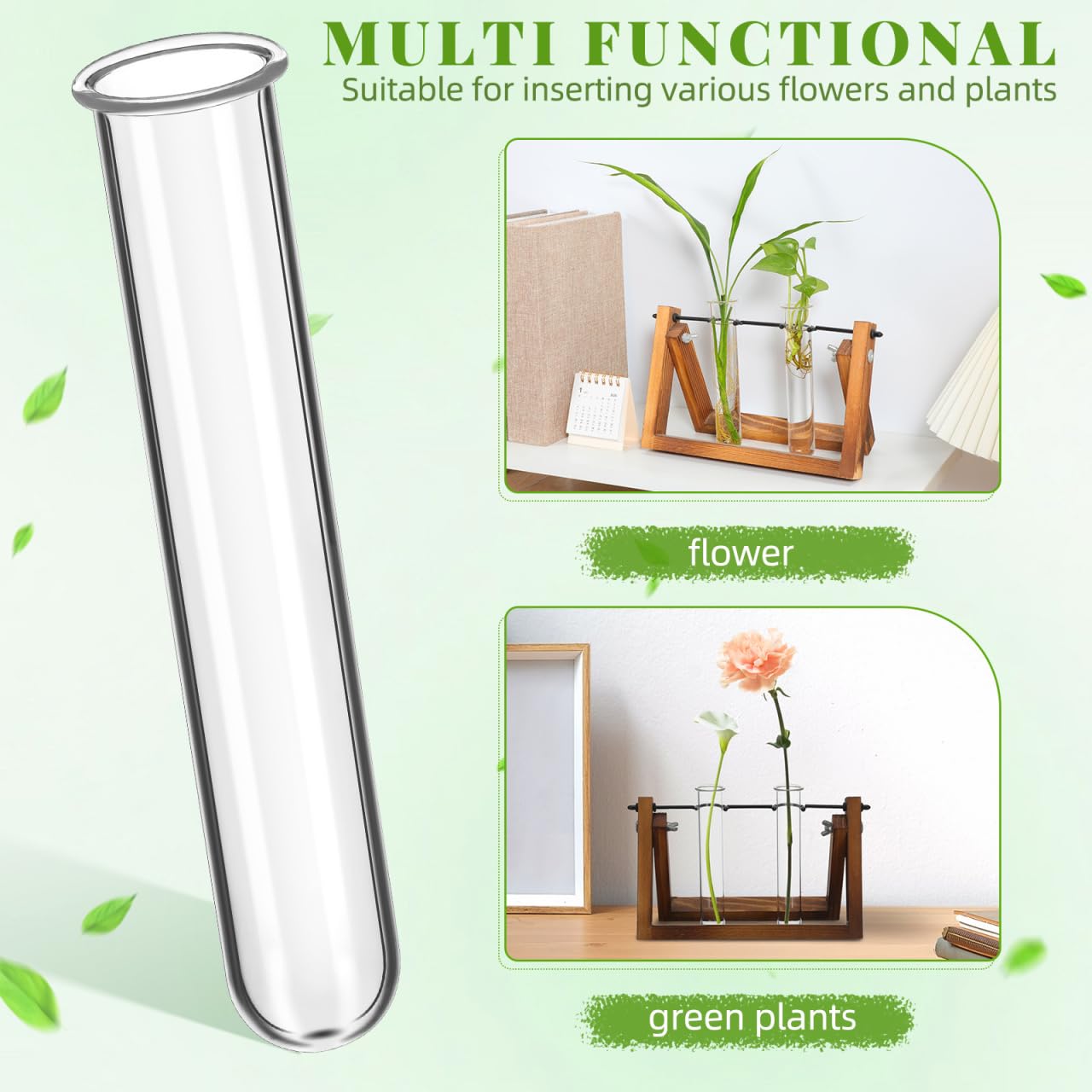 Toddmomy Glass Plant Propagation Tubes, 4Pcs Replacement Clear Test Tubes for Plant Propagation Station, Hydroponic Water Vases for Cuttings Flower Arranging, 5.89in