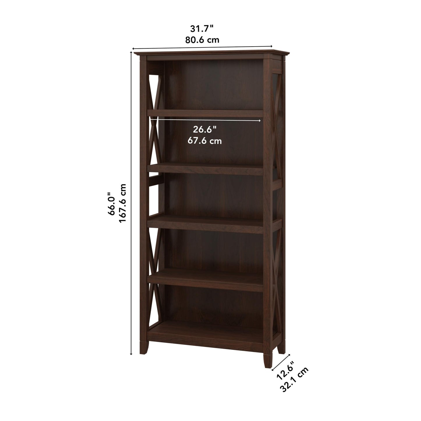 Bush Home Tall 5 Shelf Bookcase for Living Room or Home Office, Large Bookshelf, Modern Farmhouse Style, Key West Collection, Bing Cherry