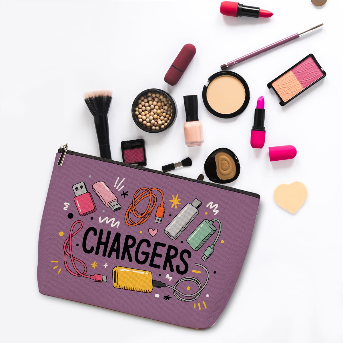 ZHAMEN 2 Pcs Cables Chargers Makeup Bag, Organizer Portable Pouch Purse Travel Essentials Organizer Cosmetic Bags for Women, Roomy Travel Makeup Toiletries Accessories, Birthday Gifts for Women
