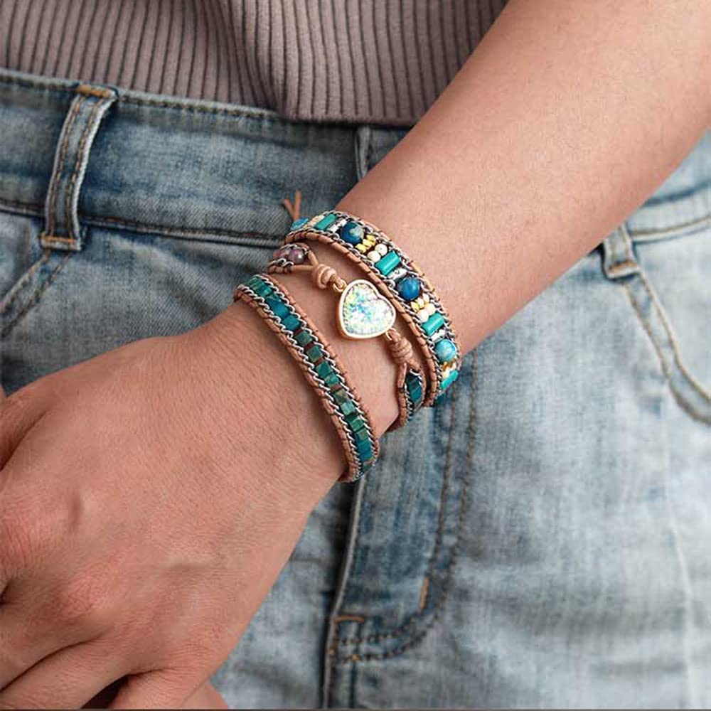 ZOSOJONA Women Wrap Bracelet Boho Natural Jasper Crystal Stone Beads Strand Bracelets (Purple)