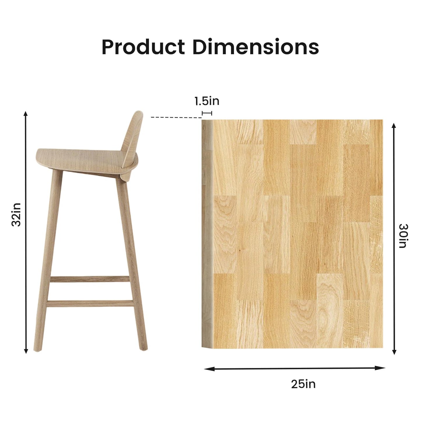 2.5ft Butcher Block Countertop– 30"x25" Solid Birch Wood DIY Countertop, Durable Counter Table Tops for Kitchen Island, Bar, Workshop, Laundry Counters Dining Room Tables 1.5" Thick