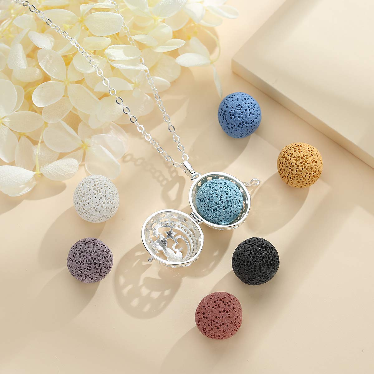 INFUSEU Dragonfly Essential Oil Diffuser Necklace Necklaces for Women Aromatherapy Jewelry 7 Lava Rock Stone Oval Aroma Therapy Scent Pendant Perfume Holder Cage Personal Smelling Wearable Gifts