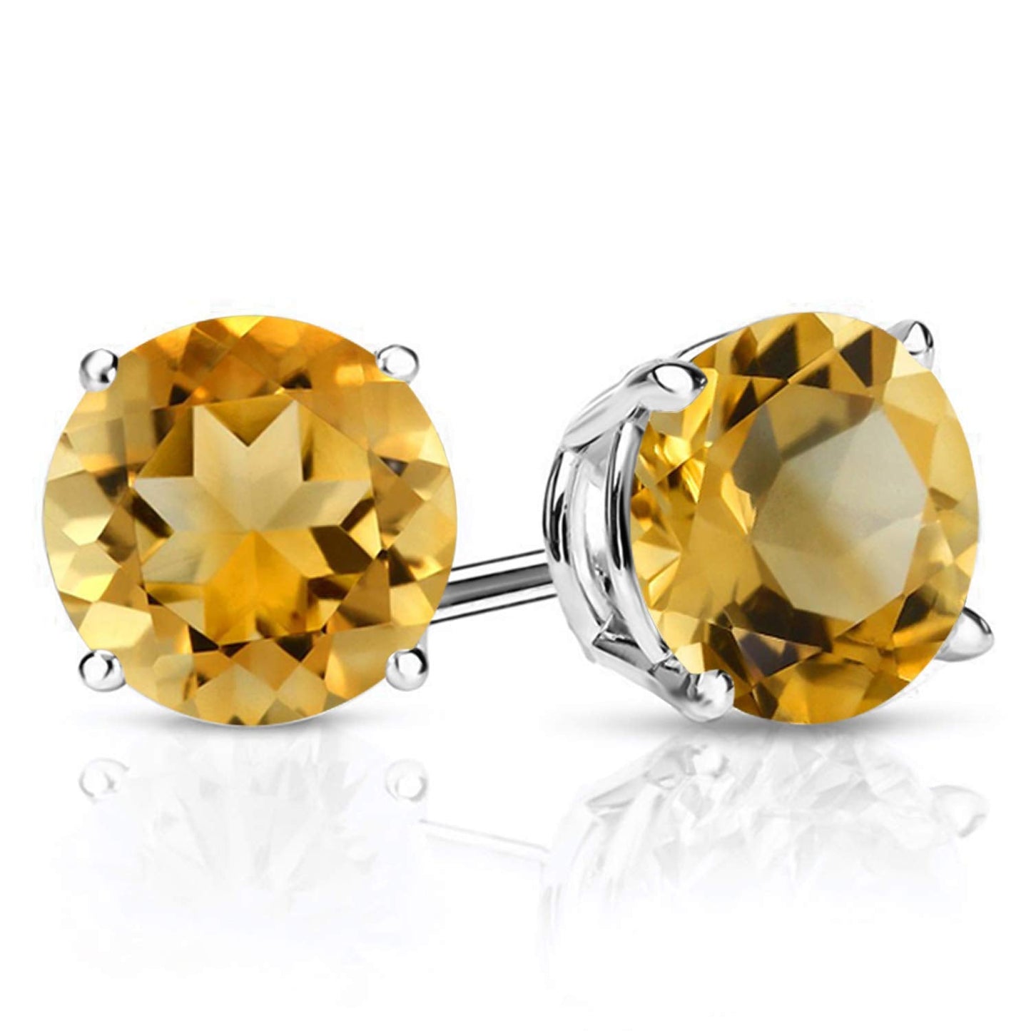Gem Stone King 2-4 Cttw Round Gemstone Birthstone Stud Earrings For Women Men | 925 Sterling Silver | Round 7MM | Fine Jewelry Gifts for Women Her Mom Wife Men | Citrine-November