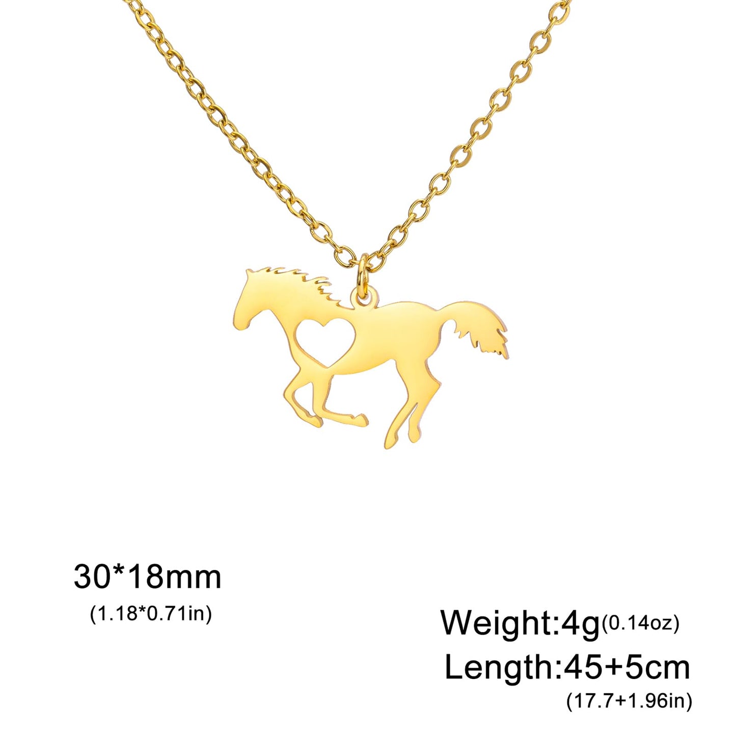 VASSAGO Horse Necklace for Women Men Stainless Steel Horse Pendant Necklace Animal Jewelry Horse Lover Gifts (gold heart horse)