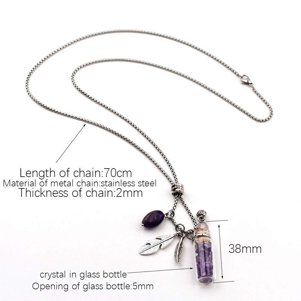 CoolDIY Aromatherapy Essential Oil Diffuser Necklace Locket Pendant Stainless Steel Perfume Necklace Crystal stone Glass vial Necklace (Purple)