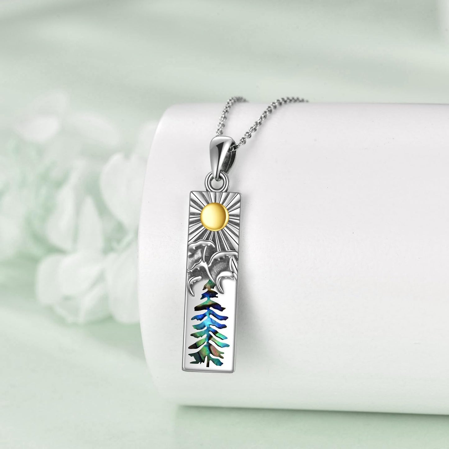 YFN Sun Ocean Tree Necklace for Women Sterling Silver Nature Necklace Jewelry Gift for Skiers, Hikers, Campers, Climbers and Nature Lovers
