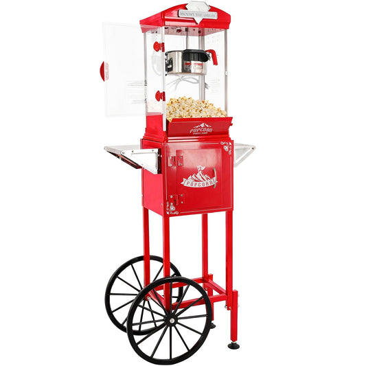Nyddle Popcorn Machine with Cart, Wheels & 10 Oz Kettle Popcorn Maker, Movie Theater Popcorn Maker Machine, Home Theater Popcorn Popper Measuring 3 Plastic Spoons