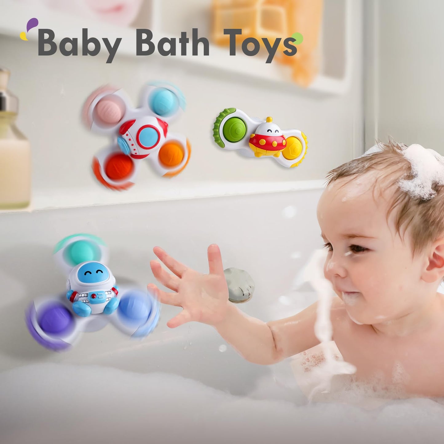 ALASOU 6 PCS Suction Cup Rotating Toys(3 Bee+3 Space) for Infant and Toddlers