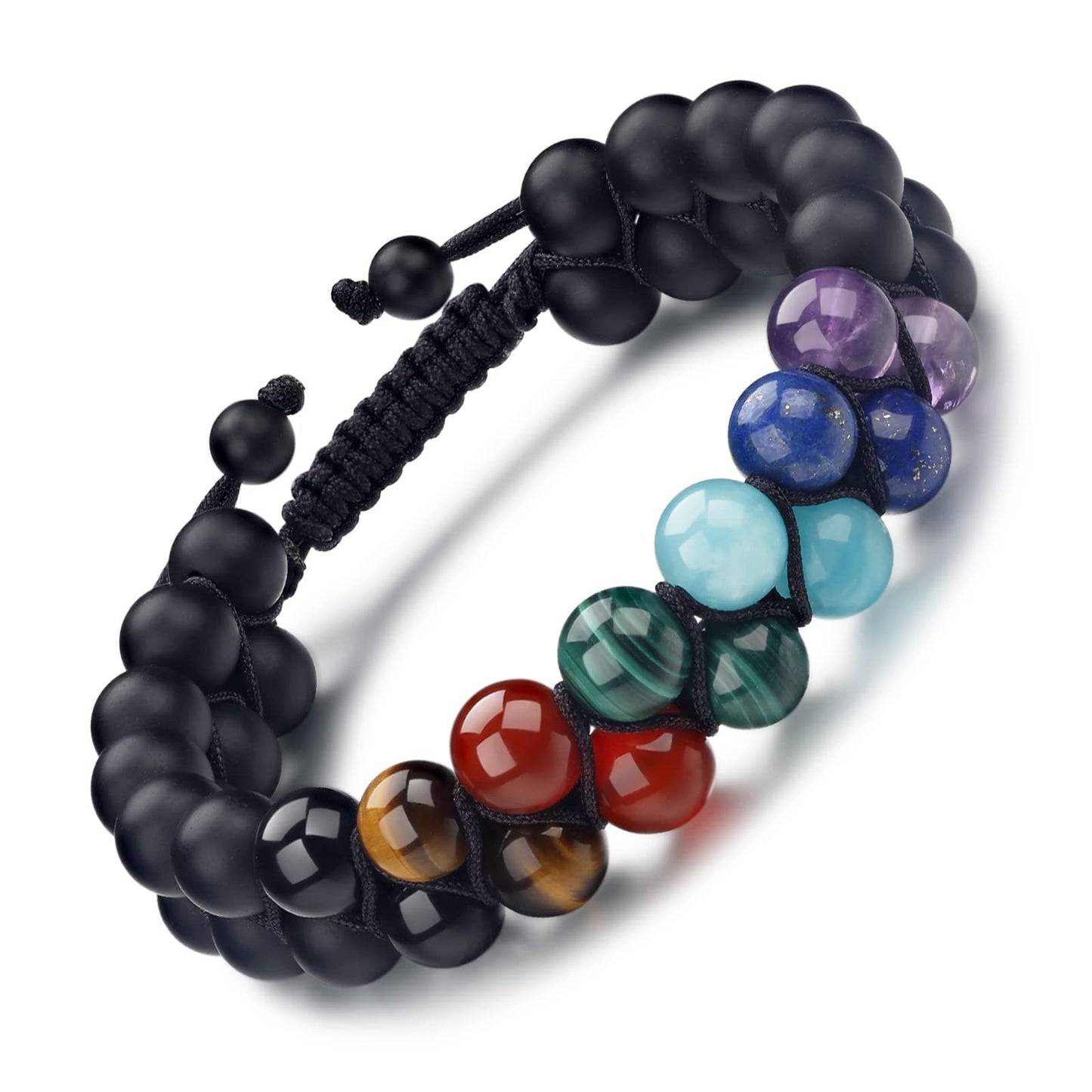 GENASTO Mens Crystal Bracelet, 7 Chakra Bracelet with Real Stones Tigers Eye Obsidan Amethyst Malachite Amazonite Lapis Lazuli Red Agate Beads Bracelets for Multi Healing Protection Balance