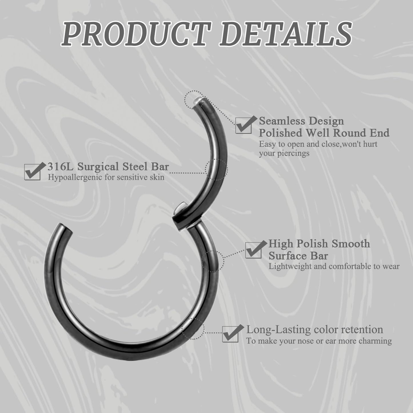 GAGABODY 2pcs 6mm Tragus Earrings Hoop Cartilage Earring Hoop 20g Nose Ring Surgical Steel Black Nose Rings 20 Gauge Helix Earring Daith Earrings Small Hoop Earrings 6mm Nose Hoop