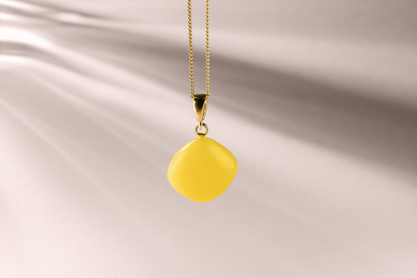 Amber by Mazukna Natural Baltic Amber Pendant for Women, Cognac Drop Necklace with Gold-Plated Sterling Silver Chain, Lightweight 18-inch Jewelry Gift for Everyday Elegance (Yellow Cushion)