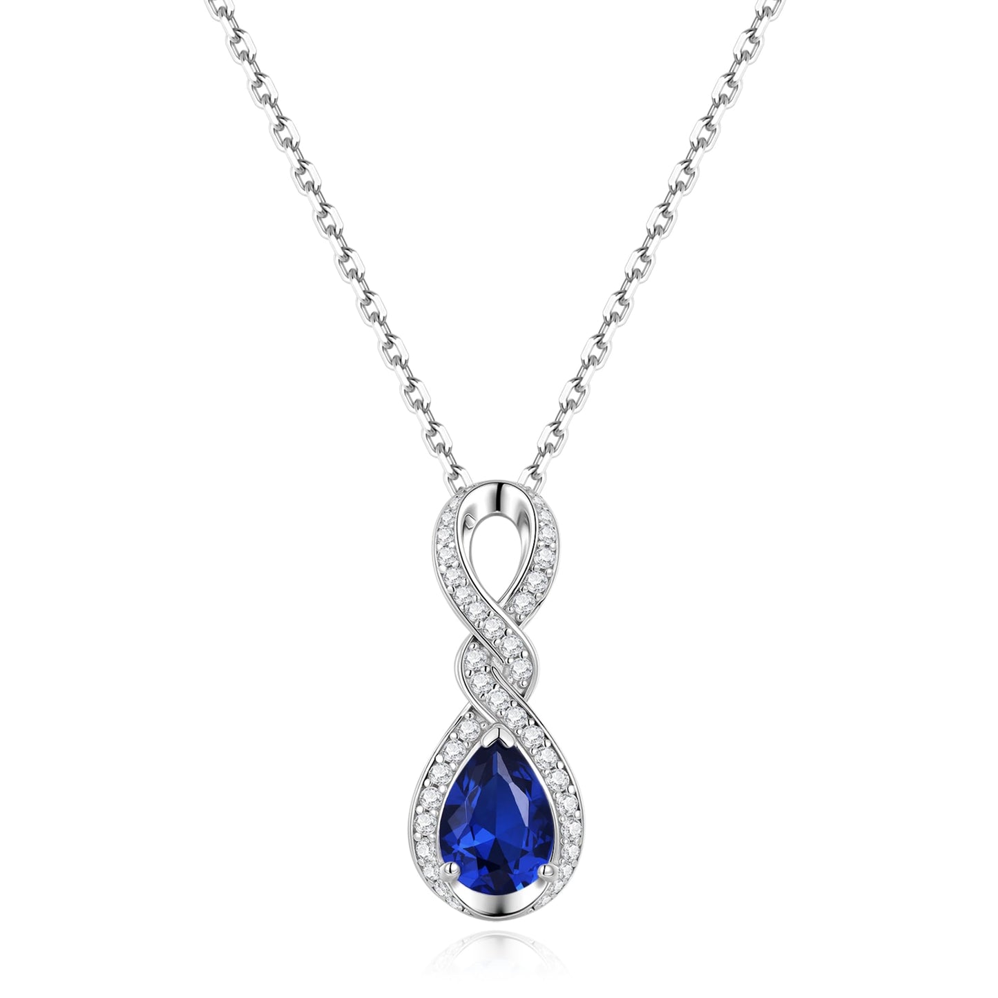 FANCIME Sapphire Necklace September Birthstone Sterling Silver Dainty Infinity Knot Pendant Necklace Blue Gemstone Fine Jewelry Anniversary Birthday Graduation Mothers Day Gifts for Women Mom