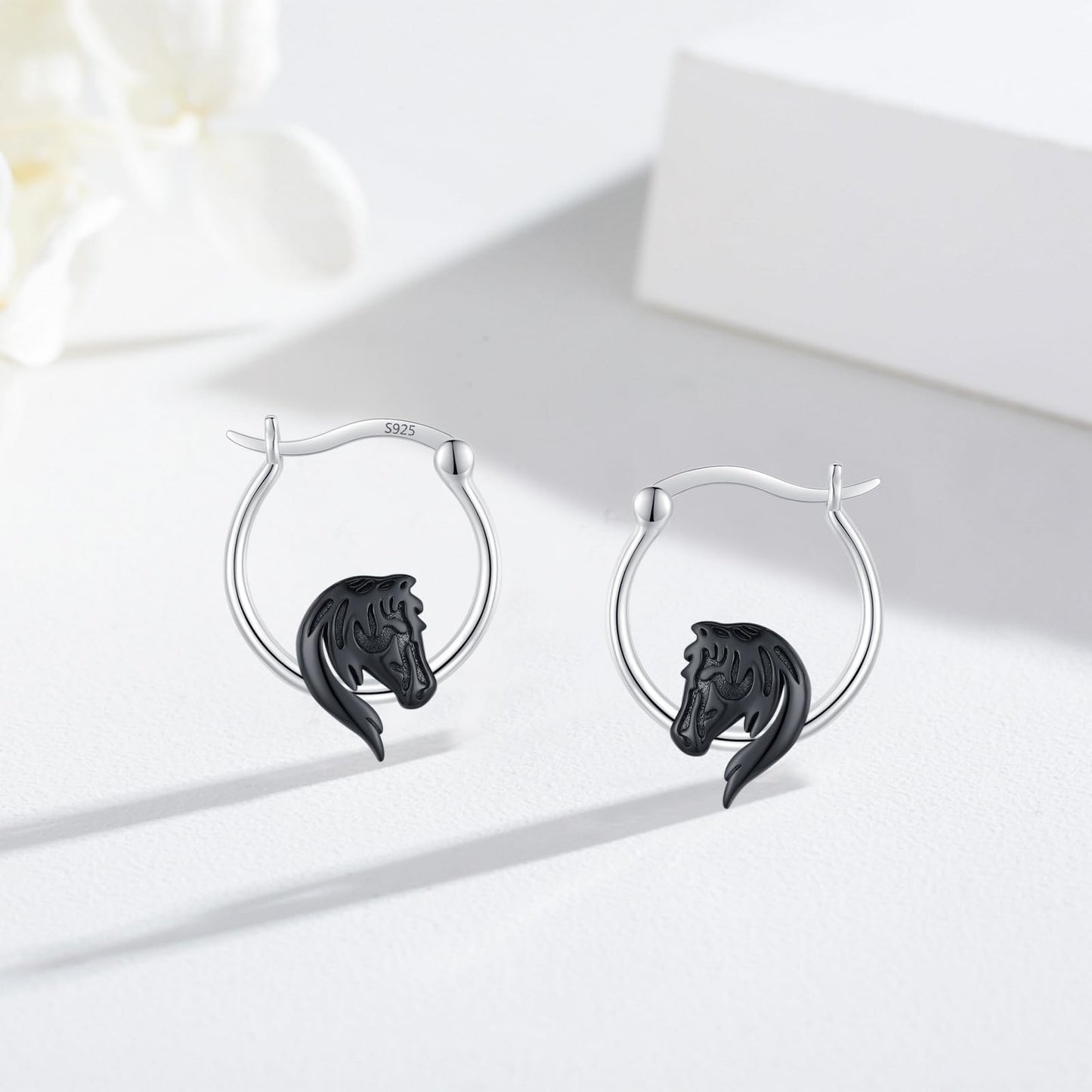 JUSTKIDSTOY Horse Earrings for Women 925 Sterling Silver Black Horse Hoop Earrings Jewelry Christmas Graduation Gifts for Daughter Her Girlfriend