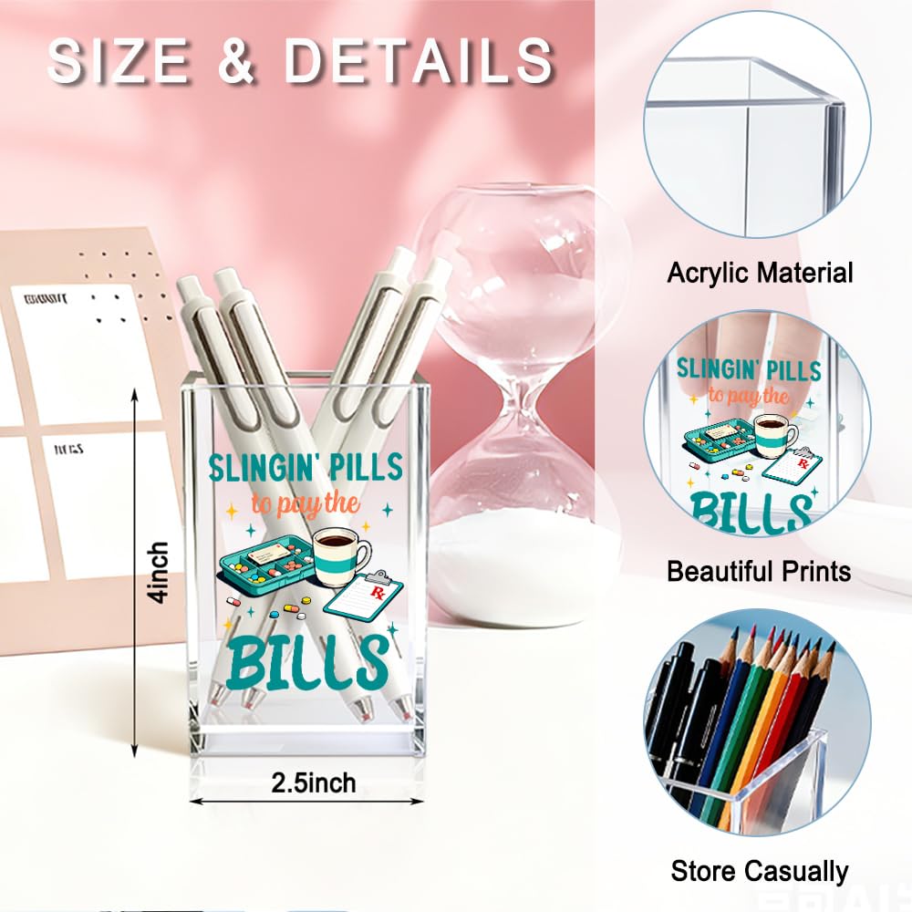MGLZXLU Slingin' Pills To Pay The Bills Acrylic Pencil Pen Holder Cup, Pharmacy Job Worker Makeup Brush Storage Organizer, Funny Healthcare Worker Desk Accessories Holder Gifts for Nurse & Pharmacist
