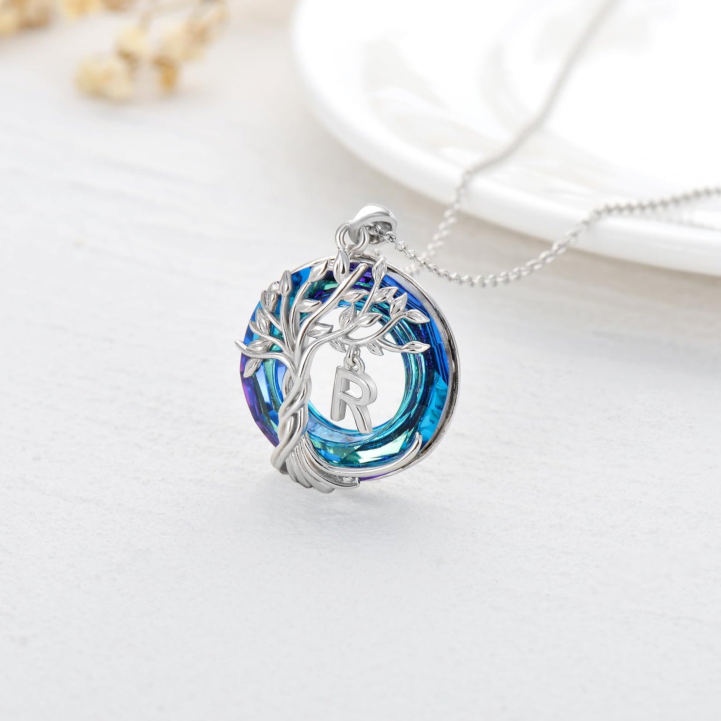 TOUPOP Tree of Life Initial Necklace Gifts for Women Sterling Silver Initial R Letter Jewelry Irish Crystal Pendant Birthday Gifts for Women Her Mom Wife Daughter