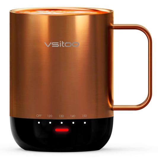 Vsitoo S3 Pro 14oz Smart Self Heating Coffee Mug,Heated Coffee Mug with Auto-Sensing AI Heats Drinks to 120-150°F Hands-Free.Perfect for Home/Office,Ideal Gift fo Men/Women，Copper
