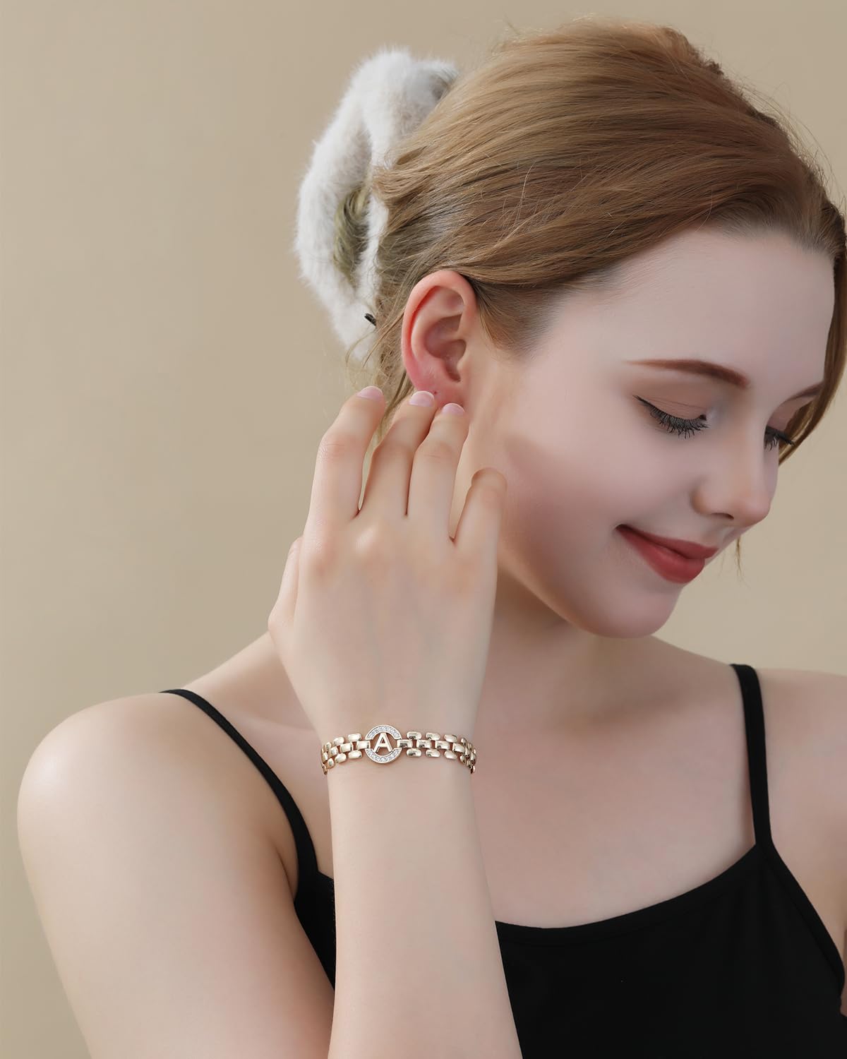 WEDDINEN Initial Bracelet,14K Gold Plated Letter Bracelets for Women, Thick Bangle Wrist Gold Alphabet Bracelet for Women, Christmas for Women Jewelry Initial H Charm Chain