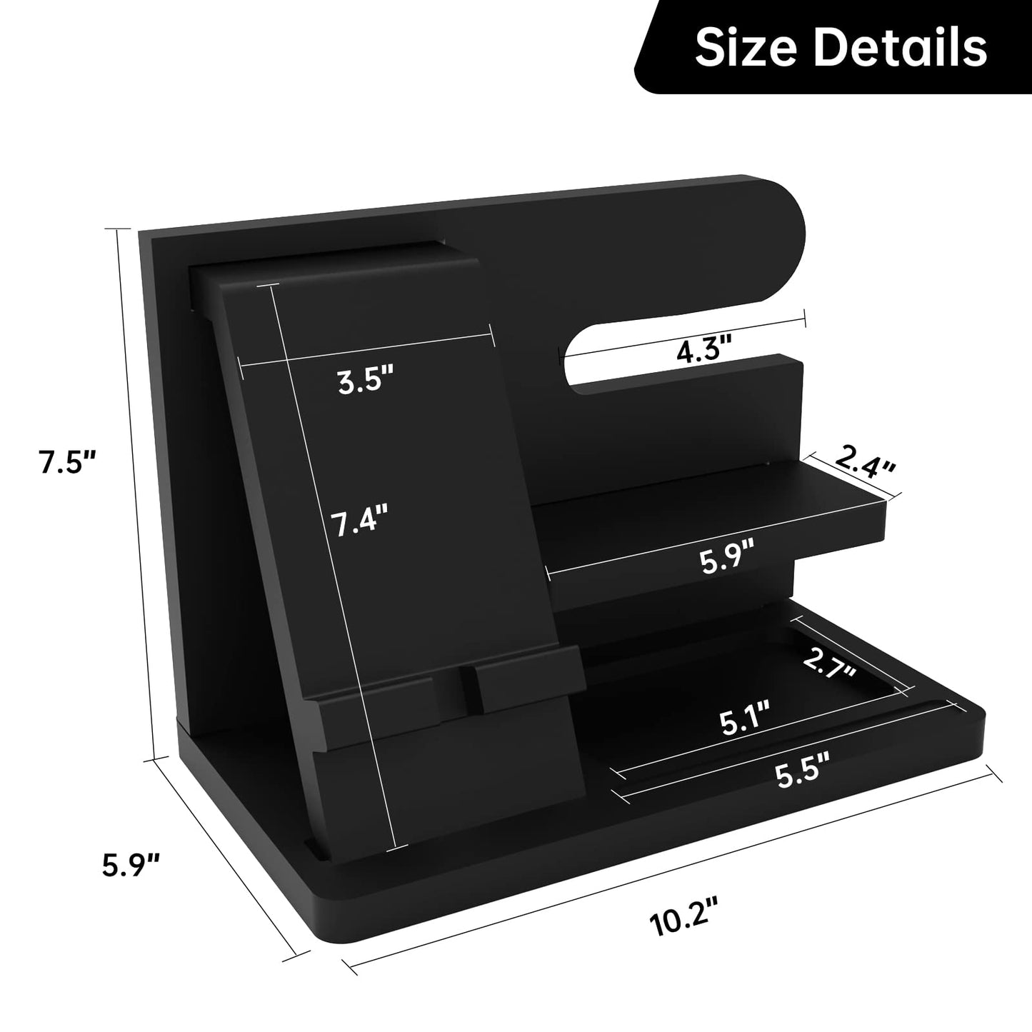 Iswabard Gifts for Men Wood Phone Docking Station Birthday Gift for Men Valentines Day Gifts Father Gift for Him Boyfriend Nightstand Organizer Desktop Phone Stand Black