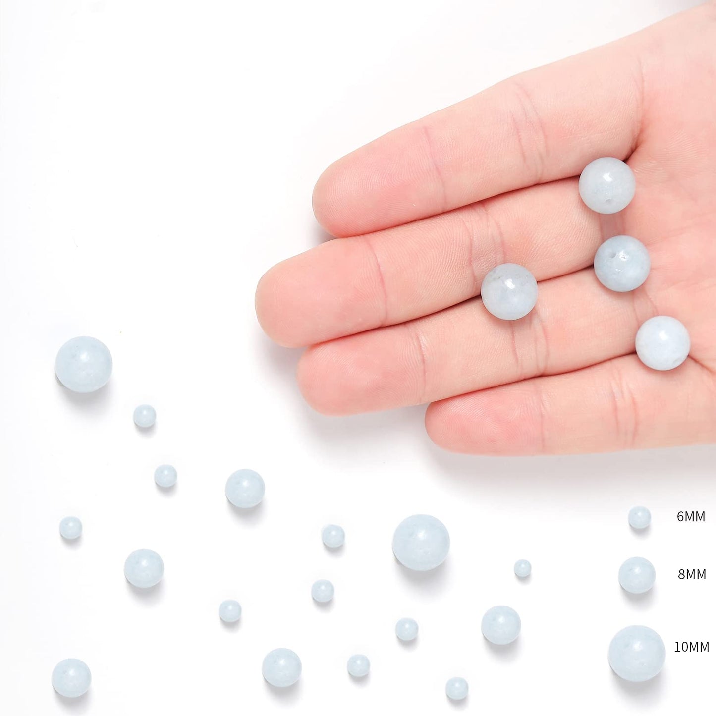 60pcs 6mm Natural Stone Beads Aquamarine Beads Energy Crystal Healing Power Gemstone for Jewelry Making, DIY Bracelet Necklace