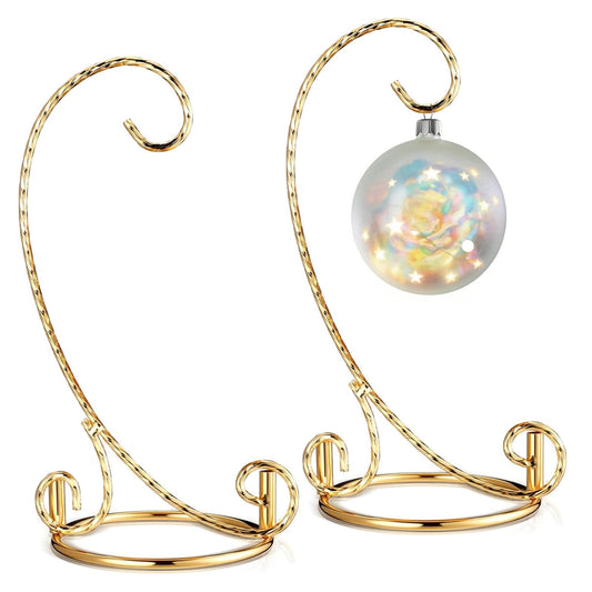 Plmmwd 2 Pcs Ornament Display Stand - Small Twisted Ornament Hanger Stand Holder Hanging Terrarium Holder Plants Witch Ball Wedding Party Ornaments Perfect for Home and Office Decor Gold 7.5" H