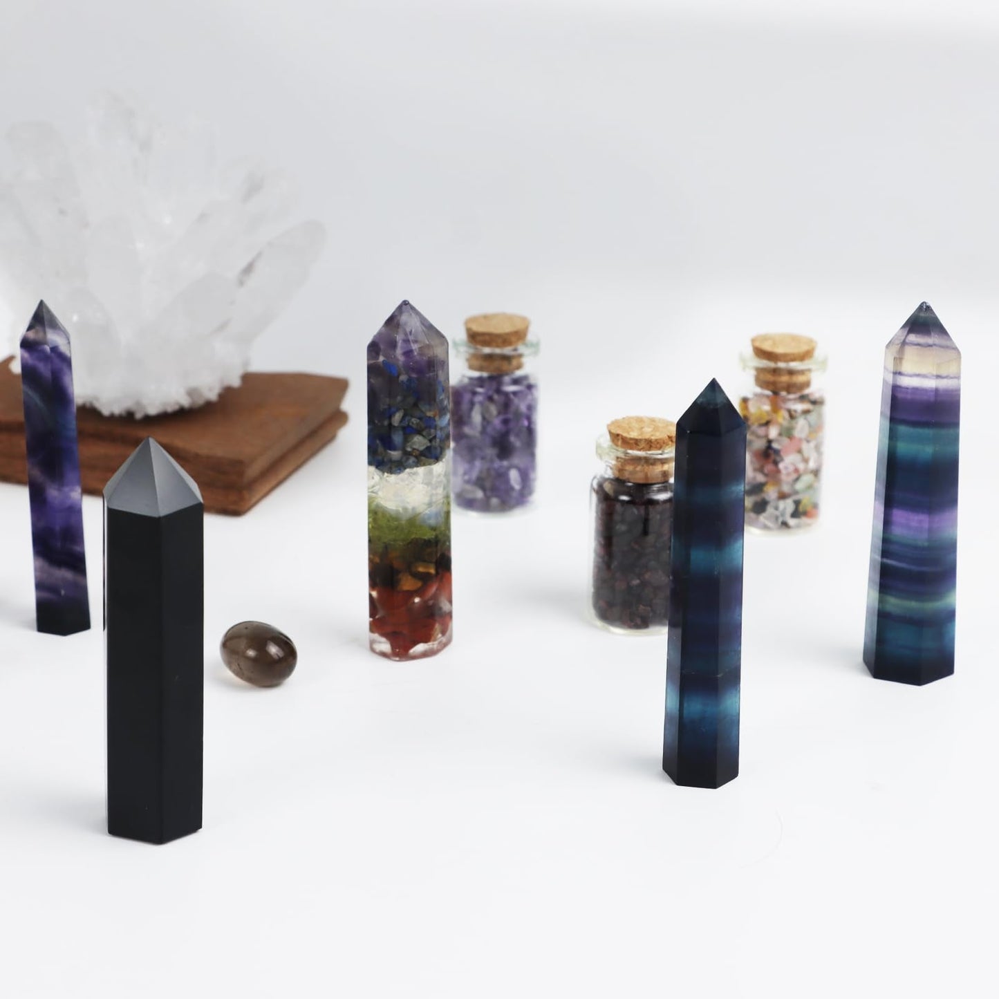 Fluorite Healing Crystals Wand, 3" Natural Crystals and Healing Stones, Polishing Reiki Energy Gemstones Crystal Points for Meditation Spiritual Decor Gifts for Women (Rainbow Fluorite-Large)