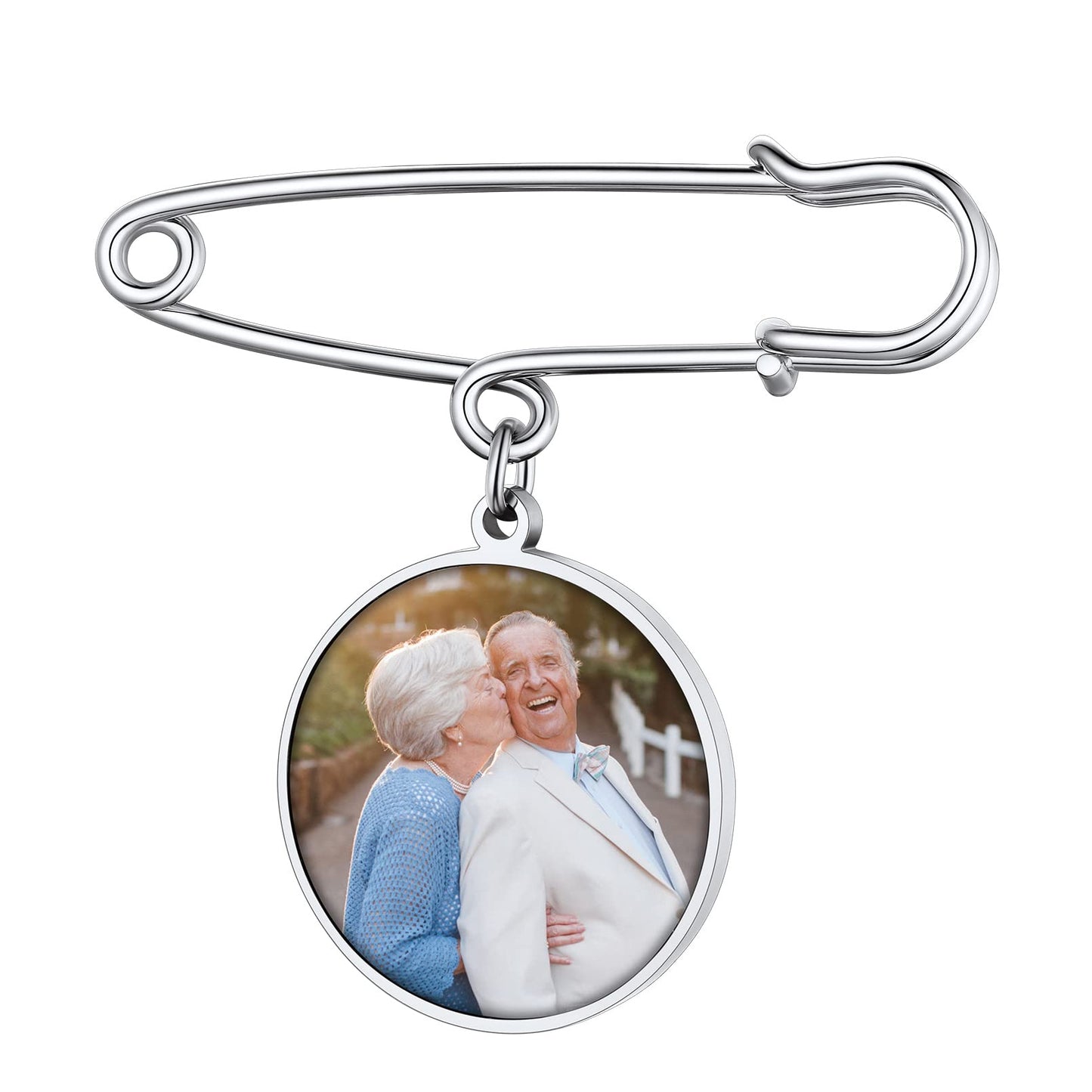 Custom4U Wedding Boutonniere Round Bouquet Charm Pin Customized Photo Charm for Mother of The Bride Groom Women Men