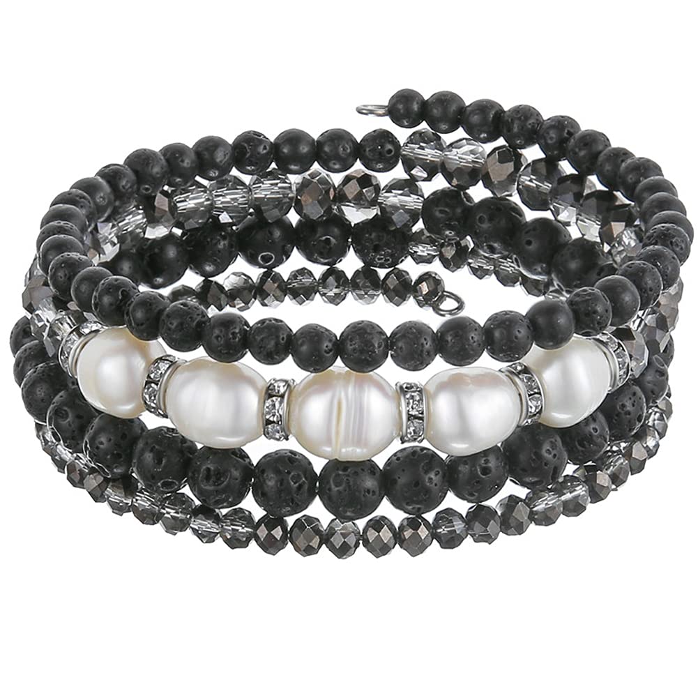 Beaded Freshwater Pearl Chakra Bracelet - Multi Strand Wrap Bracelet with Natural Crystal Agate Beads, Birthday Gifts for Women(29-Lava)