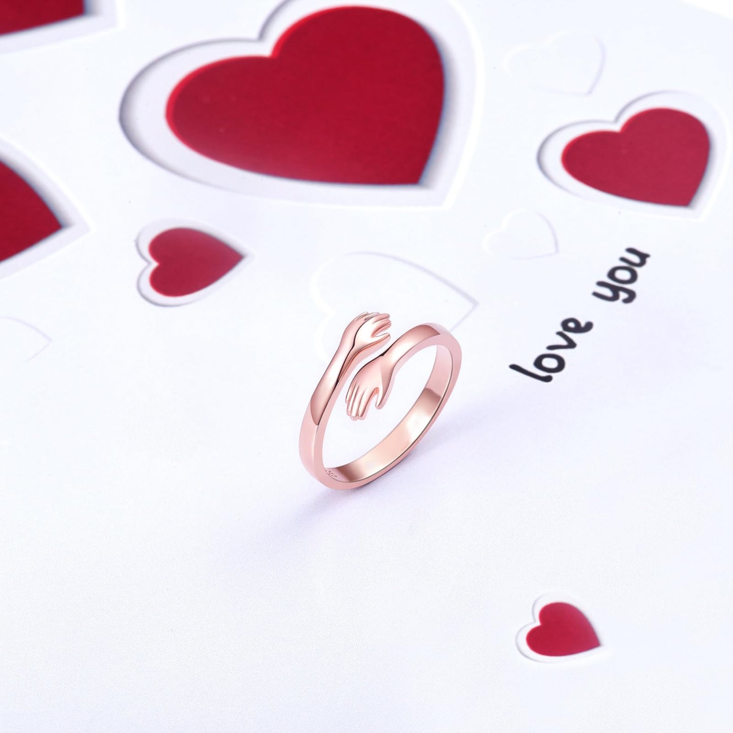 ACJFA 925 Sterling Silver Adjustable Hug Rings for Women Men Wedding Band Rings Wrap Around Rings Hand Ring Jewelry for Women (Rose gold-No engraved)