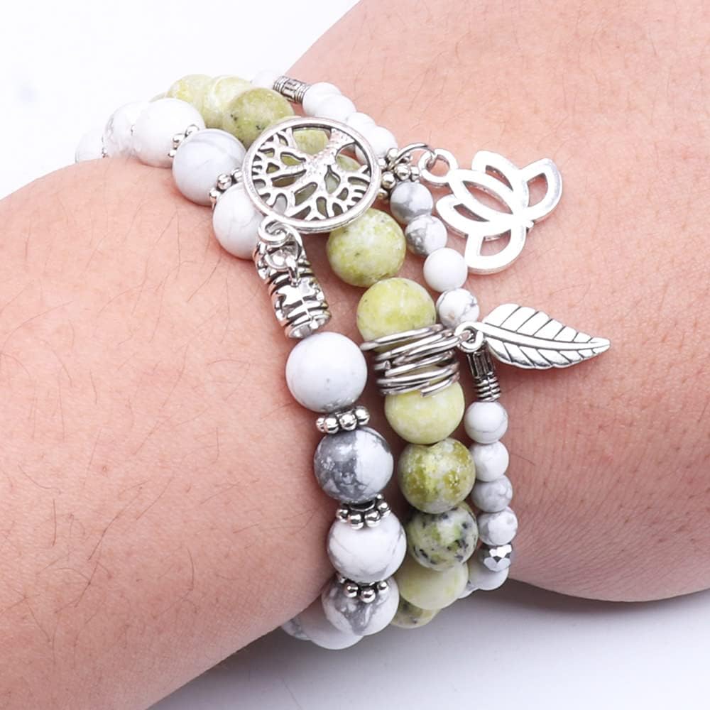 UEUC Tree of Life Yoga Healing Stone Bracelets,Multilayer Lotus Chakra Stone Reiki Bracelet Sets,Anxiety Crystal Natural Stone,for Women Stress Relief(#168)