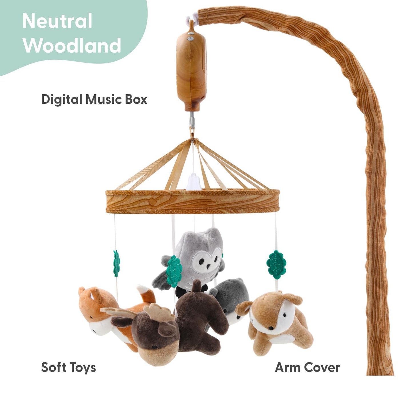 The Peanutshell Crib Mobile for Boys or Girls - Woodgrain Musical Baby Crib Mobile with 12 Lullabies, Whimsical Woodland Baby Whimsical Woodland Nursery Decor