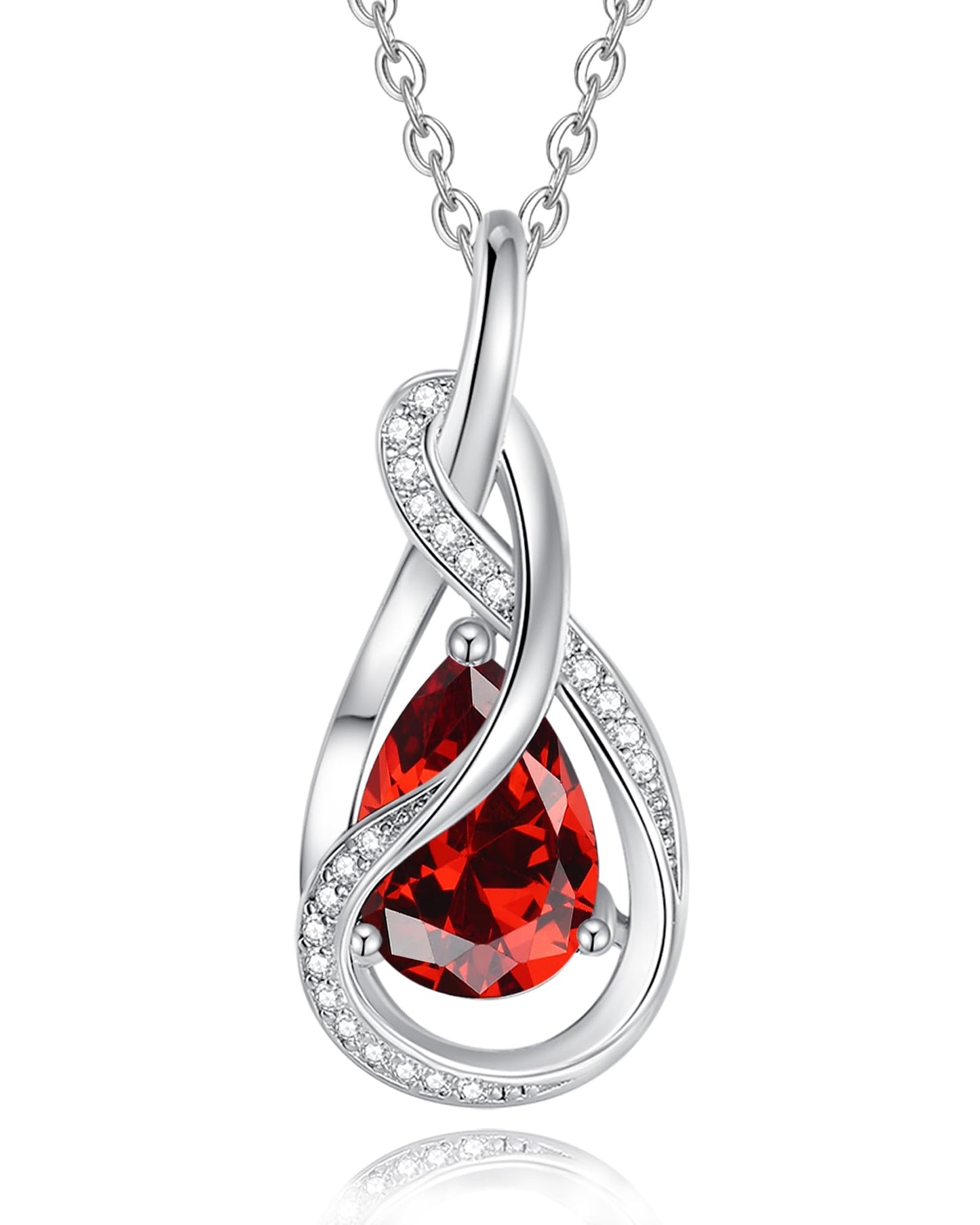 FANCIME Garnet Necklace January Birthstone Sterling Silver Infinity Knot Pendant Necklace Red Gemstone Fine Jewelry Birthday Mothers Day Gifts for Women Mom