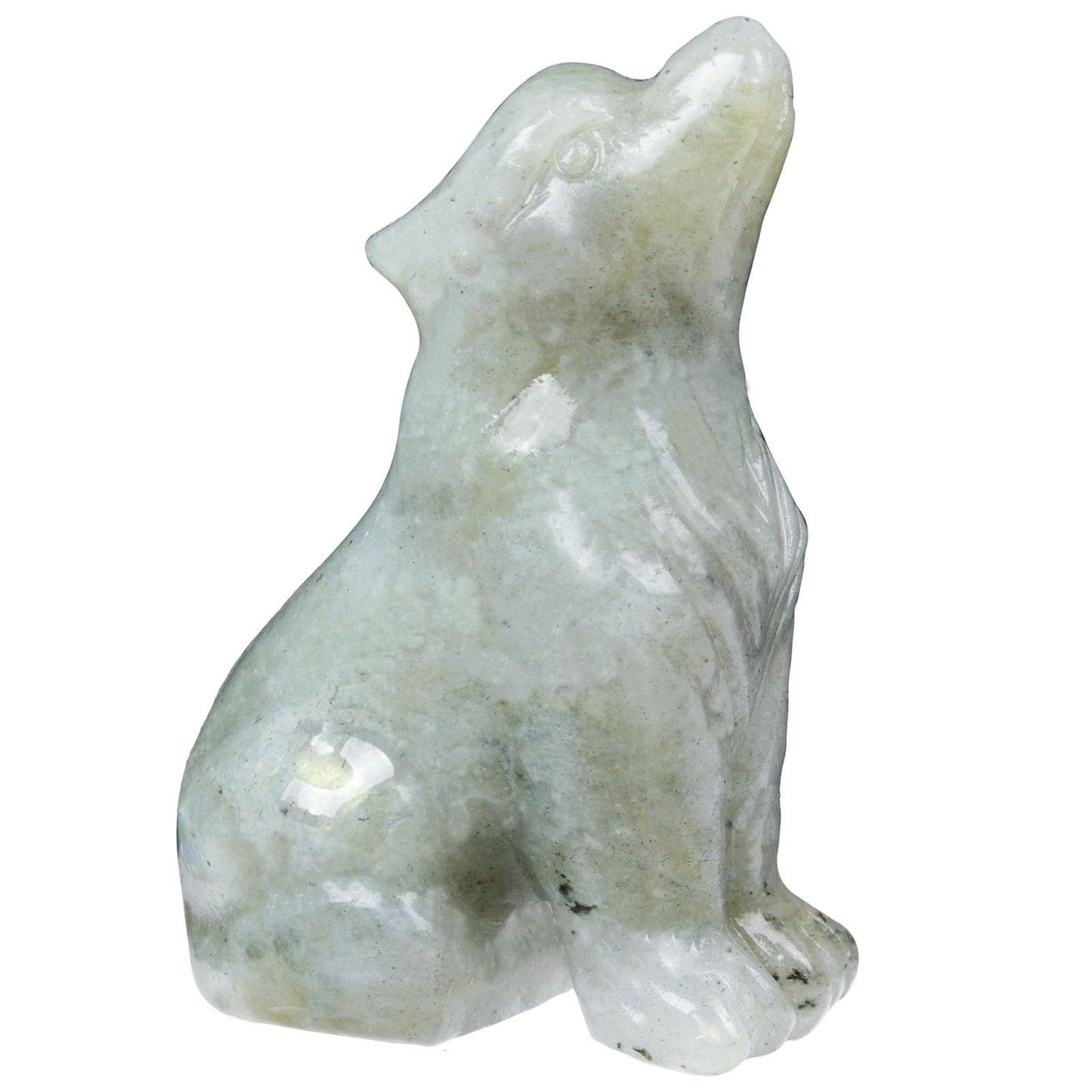 Hguxmcu Labradorite Wolf Figurine,Crystal Carved Statue for Home Office Desk Decor,Hand Carved 1.8 Inch Healing Crystal,Spirit Animal Gift for Wolf Lovers,Good Luck Feng Shui Protection Totem