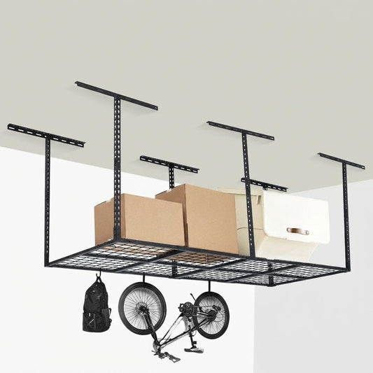 EliteEdge 【3x8 Ft丨600 LBS Capacity 】 Heavy Duty Garage Ceiling Storage Racks - Height Adjustable Overhead Garage Storage Rack Organization - Ceiling Mounted Storage Racks