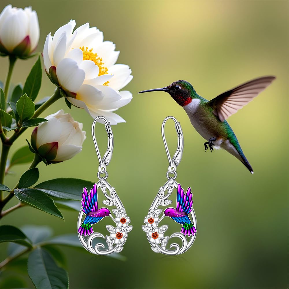 Hummingbird Earrings for Women Sterling Silver Flower Dangle Earrings Hummingbird for Lovers Elegant Jewelry Gifts for Christmas Mothers Day