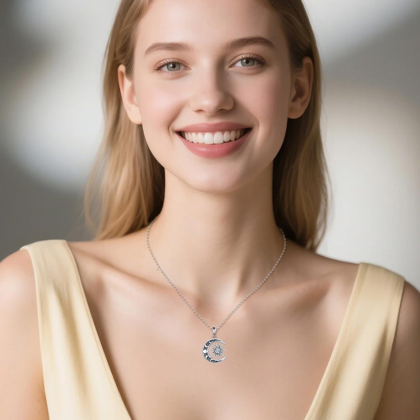 SOACAE Moissanite Sun and Moon Necklace 925 Sterling Silver 0.3ct Lab Created Moissanite Sun Pendant Moon Jewelry Gifts for Women