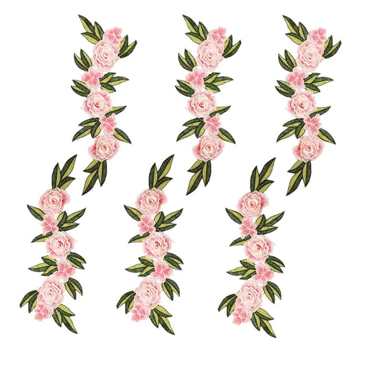 6 Pieces 15 Inch Long Flower Patches Large Sew Embroidered Lace Applique Sewing Craft Kit for Trimming Jeans Dress Clothes Bags Embellishment Decor (Pink)