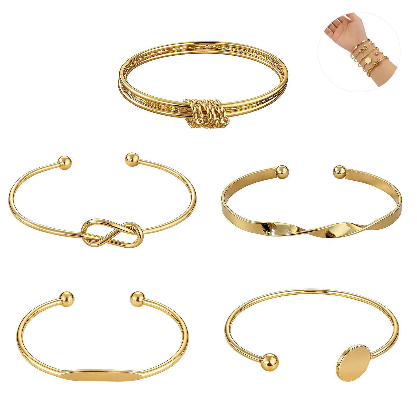 VEINARDYL Gold Bracelets set for Women, Gold Plated Bangles Cuff Bracelets Stack, Open Adjustable Bangles Fashion Accessories Jewelry Set for Gifts Birthday Valentines Day