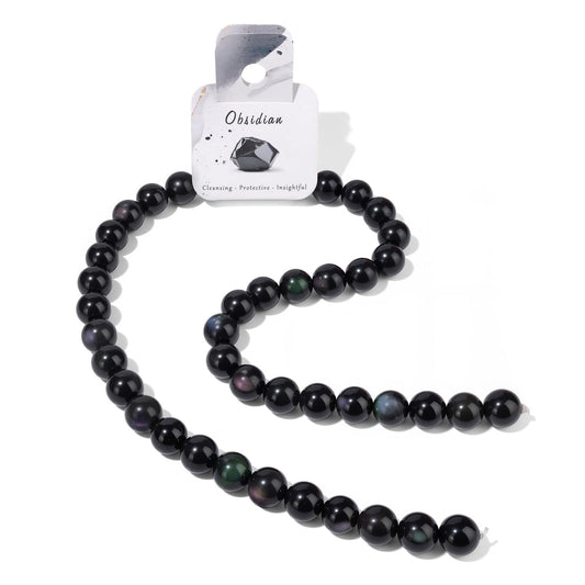 40pcs 10mm Natural Obsidian Gemstone Beads Healing Crystal Round Loose Stone Beads for Jewelry Making, Crystal Stone Beads for Bracelets Necklace Earrings Making