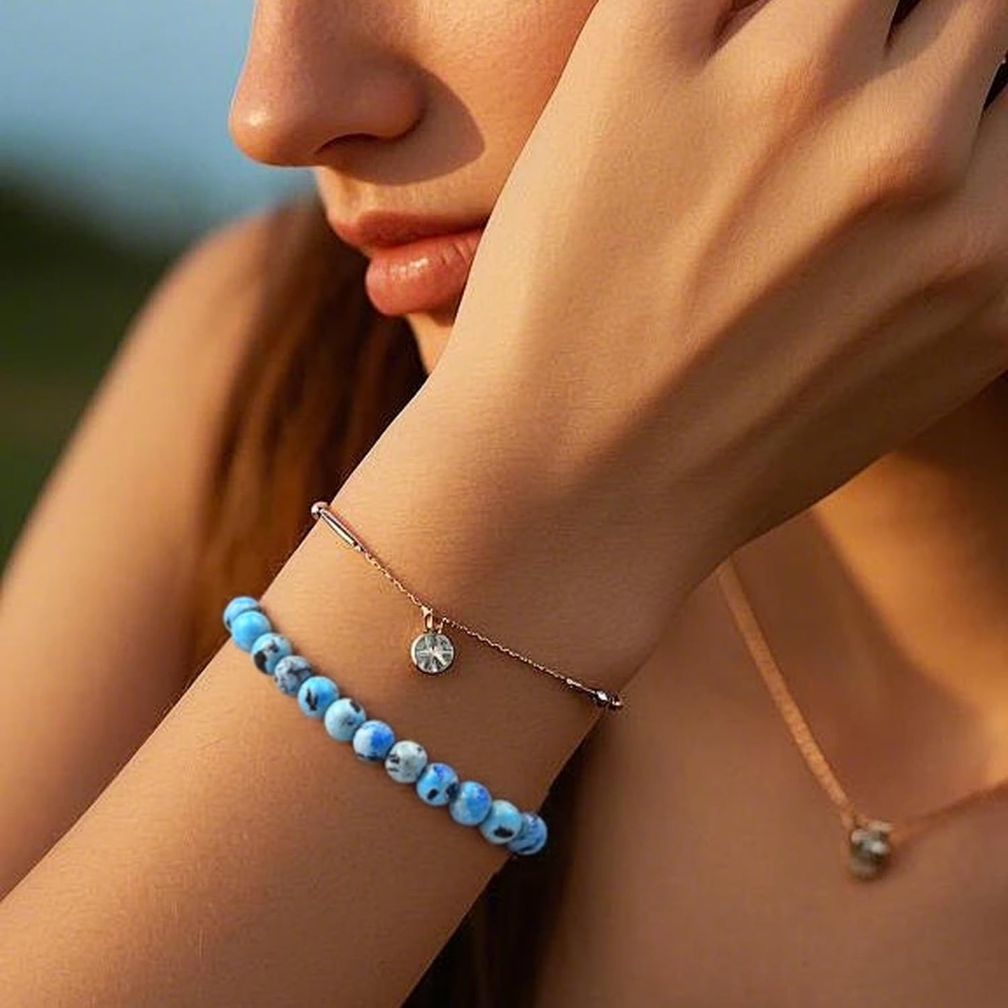 PZTIIY Natural Energy Healing Stone Charm Bracelet 6mm Natural Energy Healing Lava Rock Bracelet - Unisex (Small)