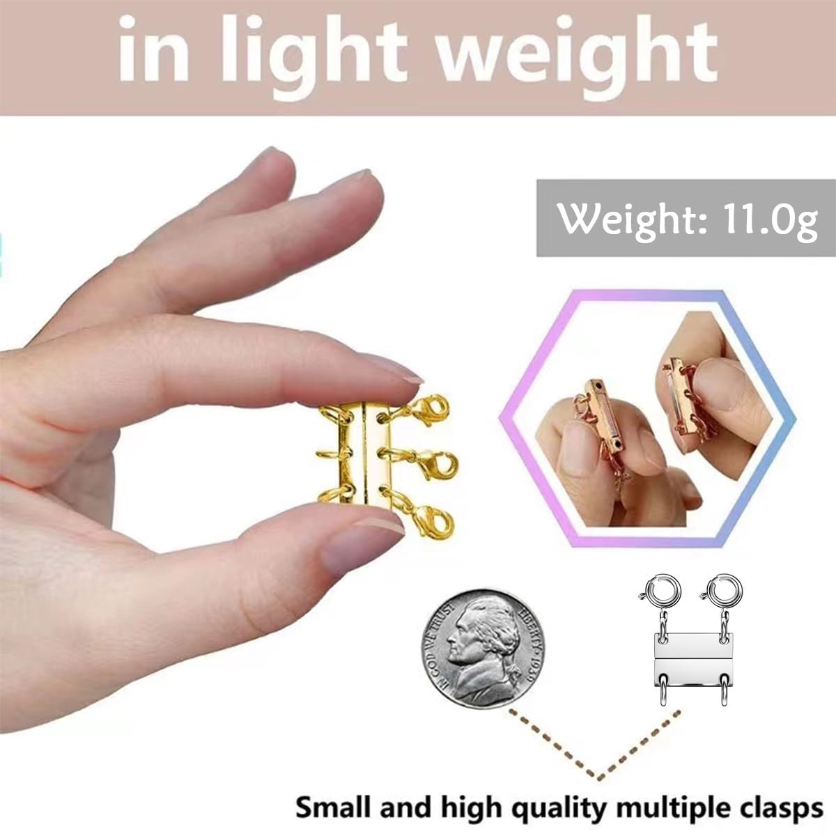 Layering Magnetic Necklace Clasps, Multiple Necklace Clasp,Necklace Clasps for Layered Look，Stainless Steel Chain Link Clasps for Necklaces and Bracelets, Silver, Gold (2silver 3silver A)