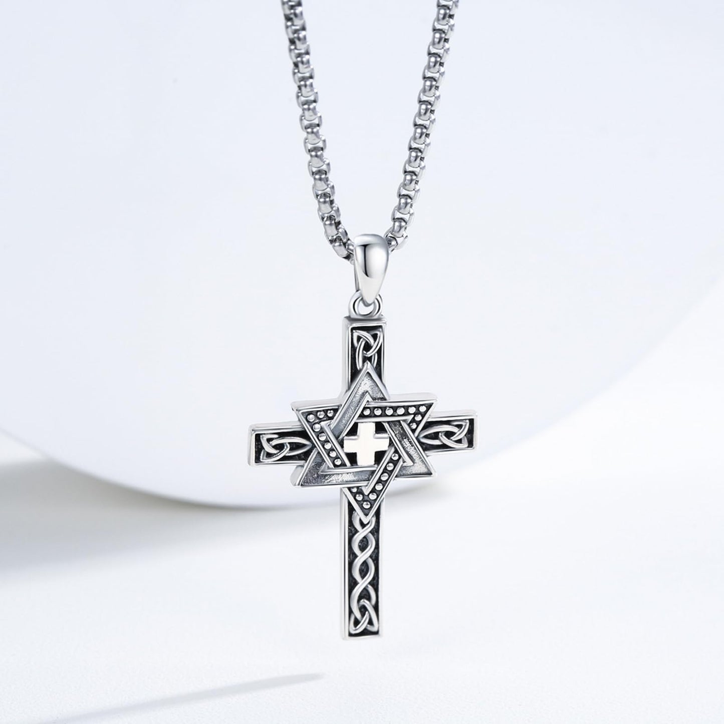 YEESIA Star of David Necklace 925 Sterling Silver Celtic Cross Necklace Jewish Star Cross Pendant Necklaces Celtic Star of David Star Jewelry Valentines Day Gifts for Men Women