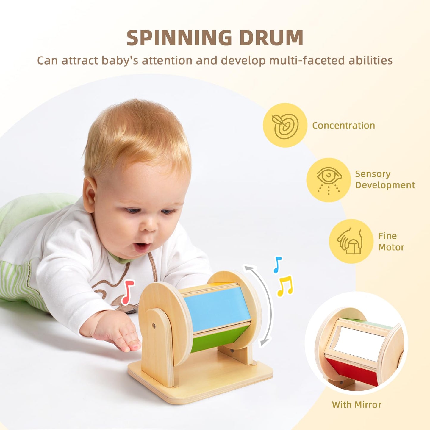 OOOK Montessori Toys 0-6 Months, Montessori Toy Set, 7 in 1 Newborn Baby Toys with Spinning Drum, Tissue Box Toy, Sensory Balls, Contrast Cards and More