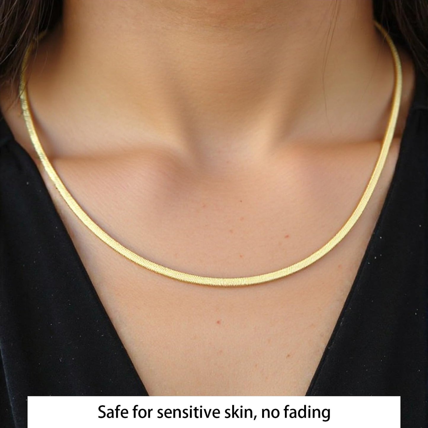 MAIKERDER Herringbone Necklace for Women, 18K Gold Plated Dainty Snake Chain Necklaces Minimalist Simple Flat Gold Necklaces Trendy Non Tarnish 18 Inches