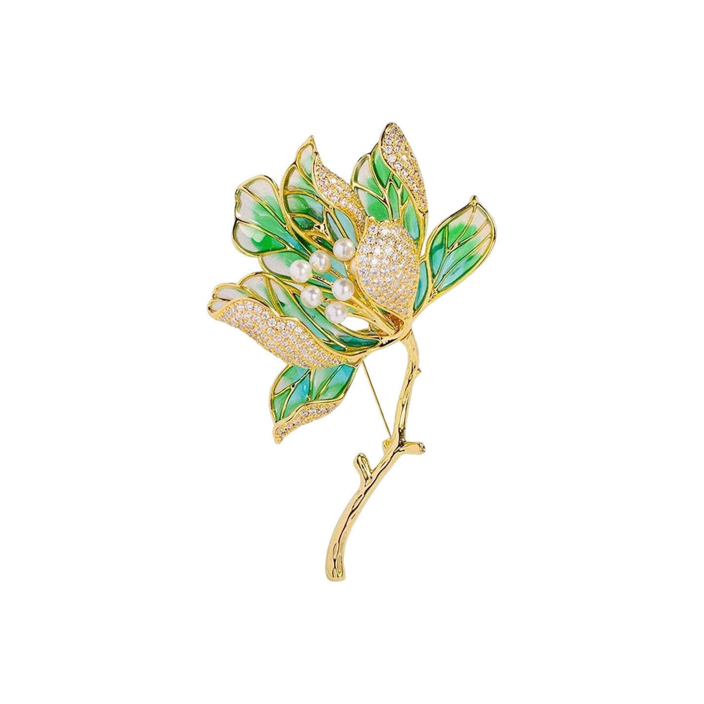 Crystal Flower Brooch Pins for Women Elegant Enamel Rhinestone Floral Brooches Pin Fashion Jewelry for Party Dance Wedding Banquet Brooch for Women Gift (Green Enamel Flower)