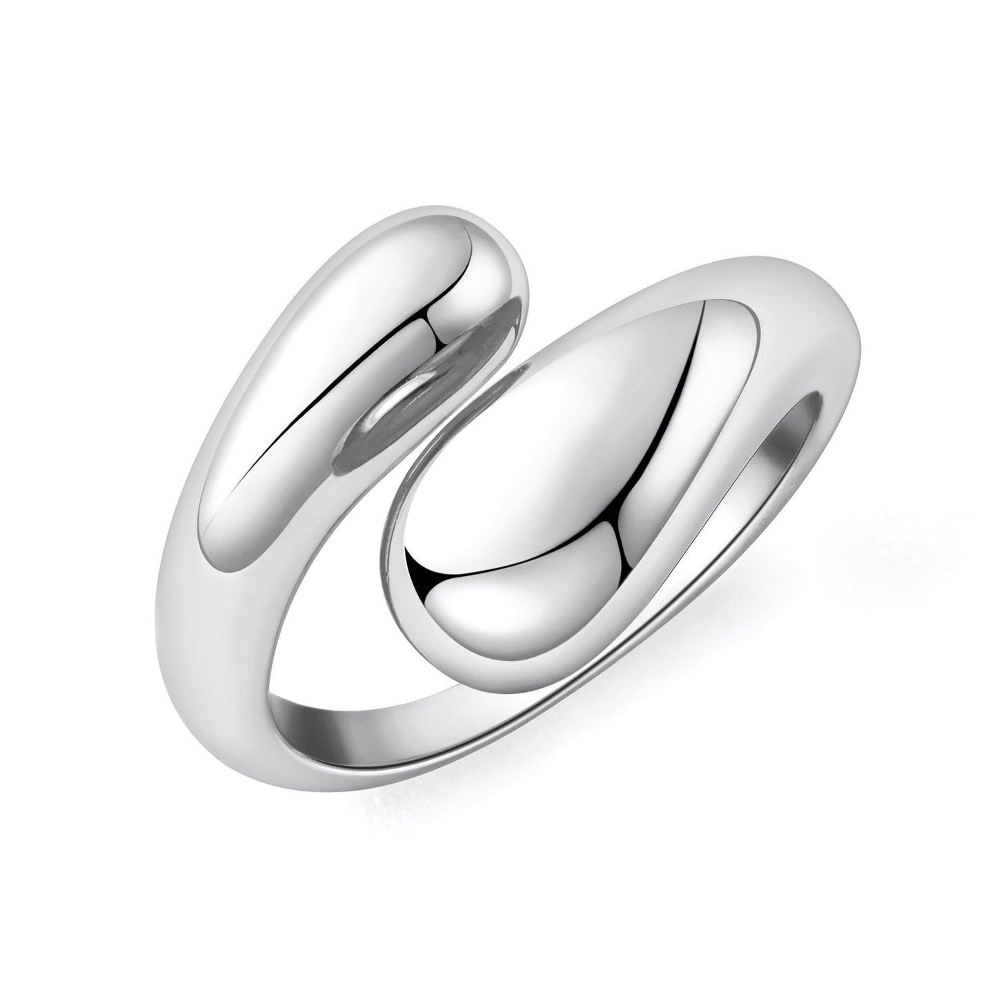 AIETUE Chunky Rings For Women, Gold Silver Thumb Ring Asymmetrical Wavy Curve Ring Adjustable Non Tarnish Dainty Stainless Steel New Year Anniversary Birthday Jewelry Gift (Teardrop Silver)